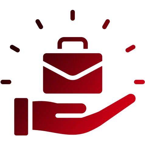 Icon in rot mit einer Hand, die einen Aktenkoffer hält