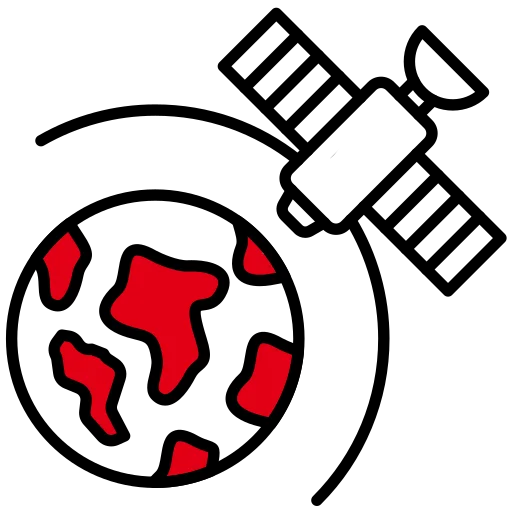 Icon mit dem Ausschnitt der Weltkugel und einem Satelliten